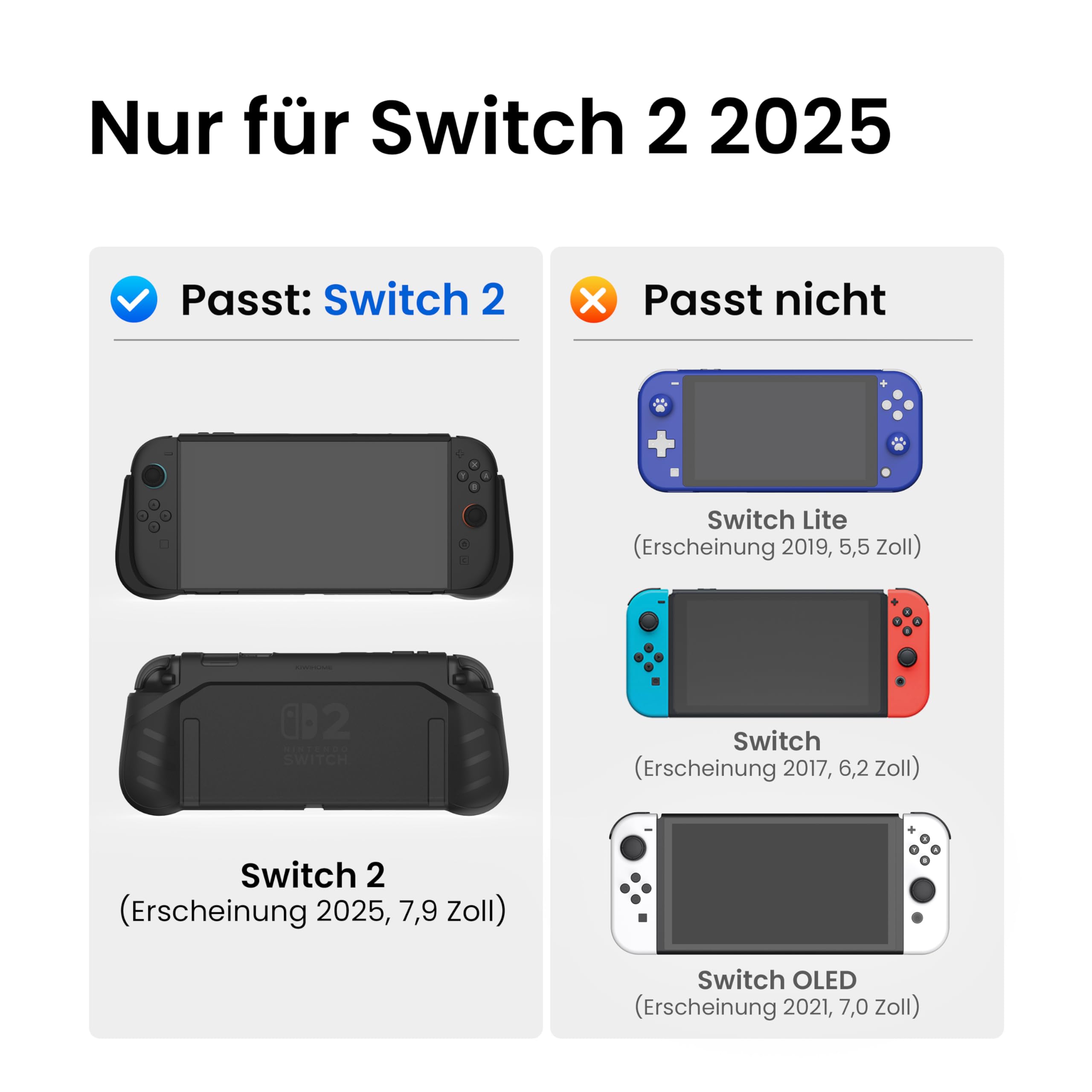 KIWIHOME P2 Dockbares hülle für Switch 2 2025, Rutschfester ergonomischer Griff, Fallgetestet, Schutzhülle, Zubehör für Switch 2 Case, Schwarz