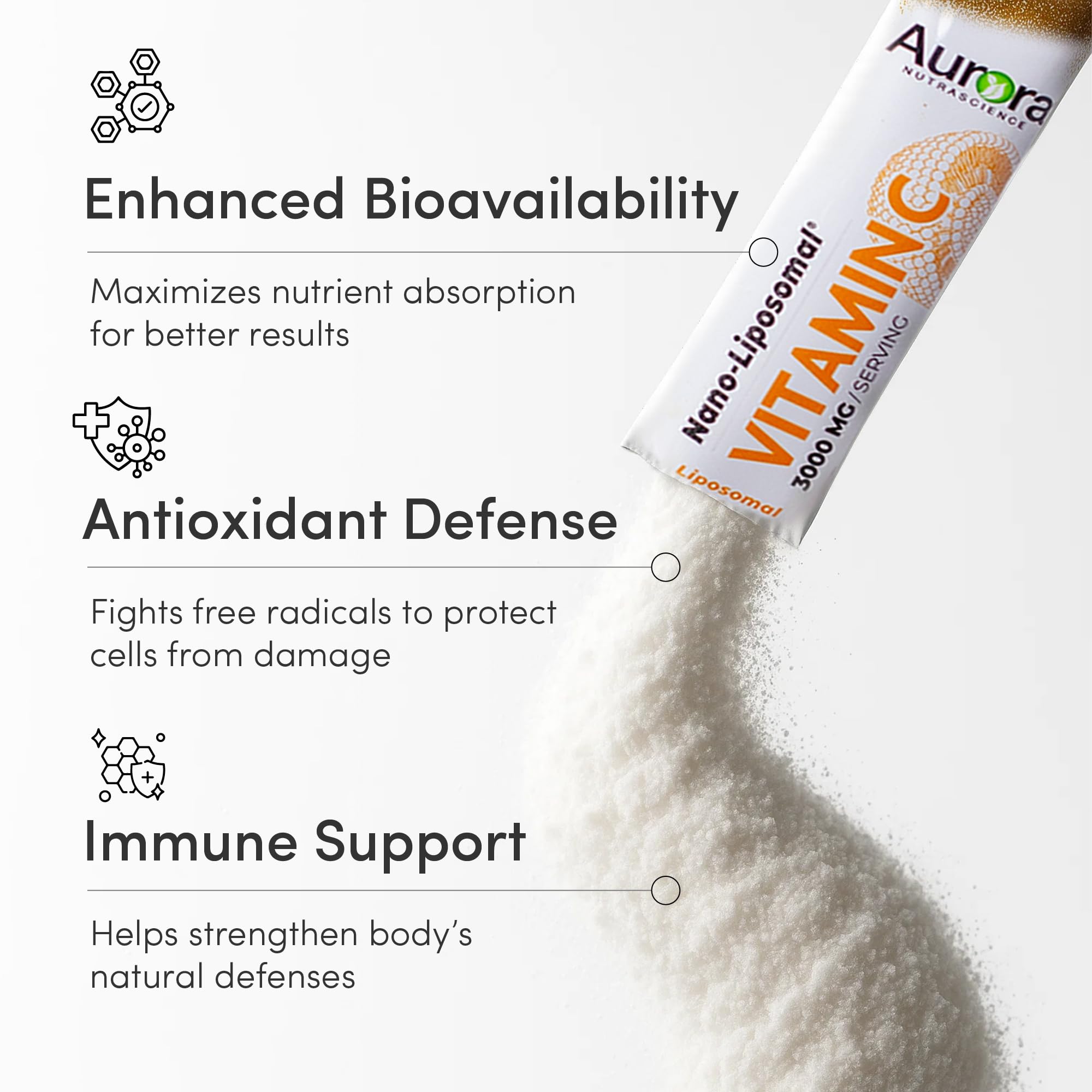 Amazon.com: Aurora Nutrascience Nano-Pack Liposomal Vitamin C Powder Drink  Mix - Healthy Immune Support for Adults, High Strength 3,000 mg Per  Serving, Zero Sugar, - 30 Single Serve Packets, Orange : Health & Household