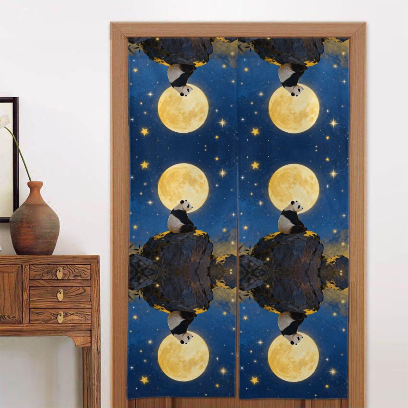 CNTDBU Panda Moon Night Door Curtain 34x56 Inch-Room Divider Panel for Privacy, Entryway Screen for Kitchen Bedroom