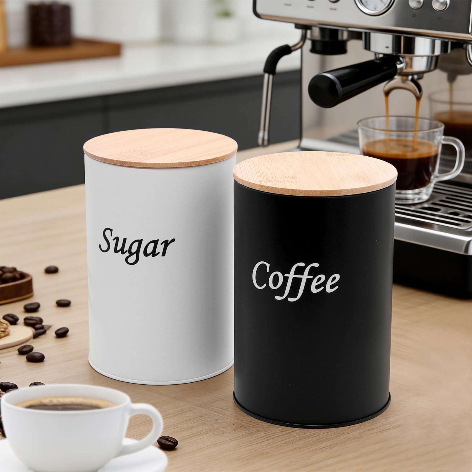 3 Stück Kaffeedose Luftdicht 500 ml Kaffeebohnen Behälter mit Holzdeckel, Kaffeedose Schwarz Matt Kaffee Aufbewahrungsdose, Kaffeedosen Tupperware Kaffeebehälter für Gemahlenen Aufbewahrung