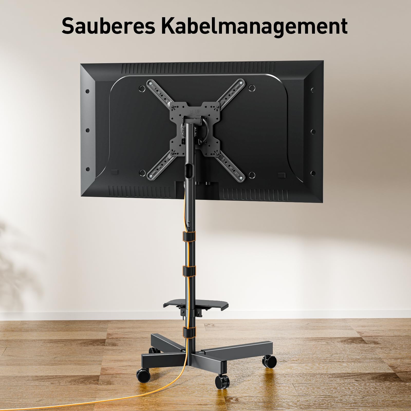 ELIVED TV Ständer Rollbar für 23-60'' TVs bis zu 35kg Max VESA 400x400mm | TV Standfuss mit Rollen Höhenverstellbar 90° Drehung Bodenständer EV2114B