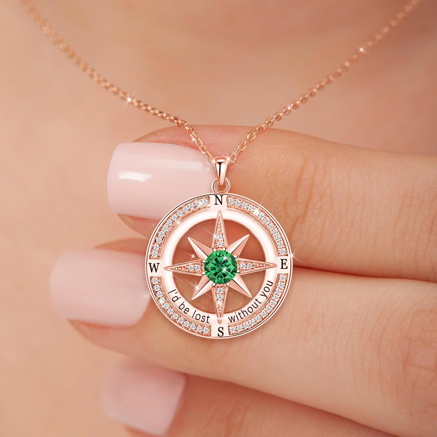 S925 Necklace Birthstone Compass Gift for Women Jewelry Sterling Silver Necklace for Wife Wedding Anniversary Girlfriend Birthday Gifts for Her Valentines Day Mom Mothers Day