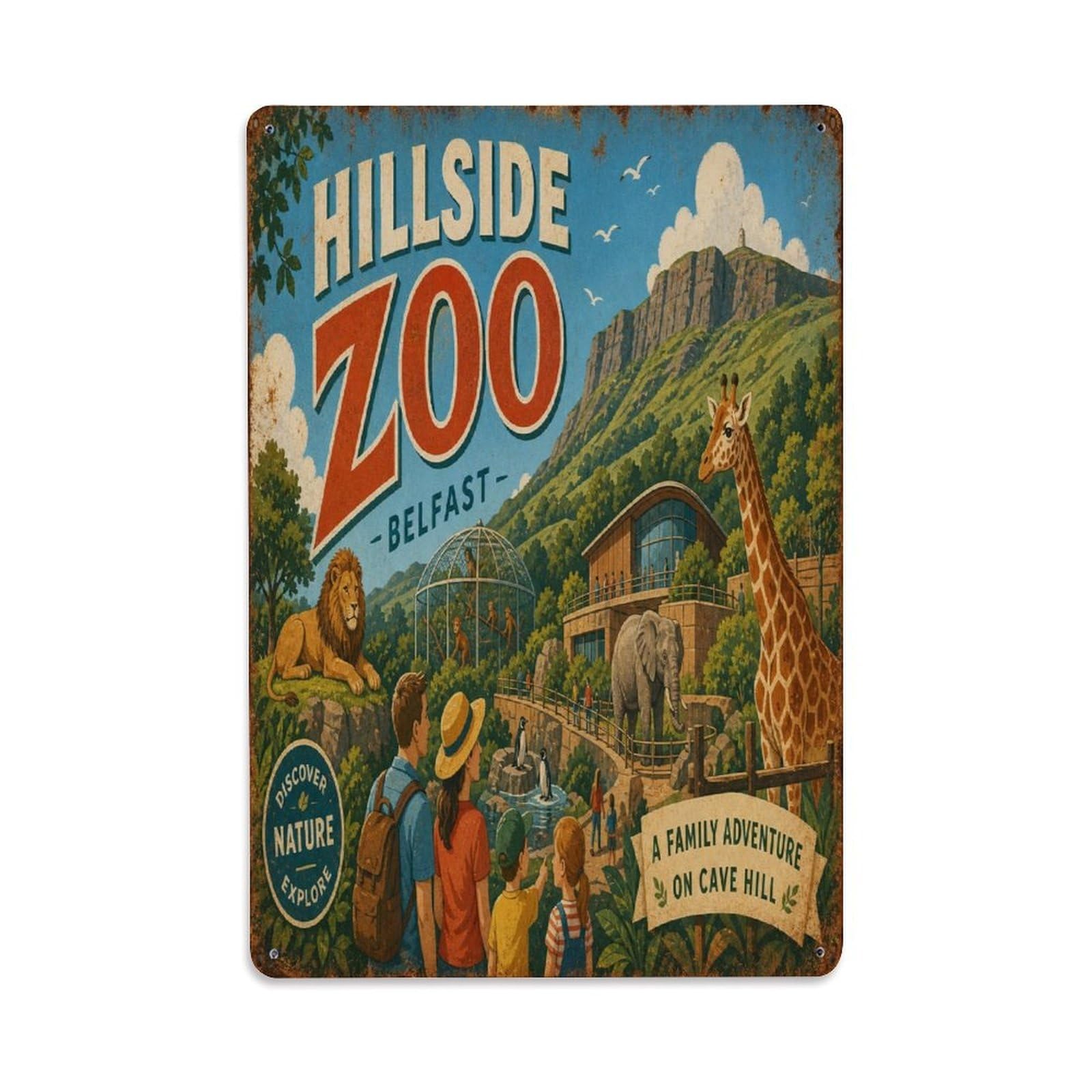 Belfast Cave Hill Wildlife Park Ireland Travel Metal Tin Sign Plaque Wall Decor for Cafe, Man Cave, Club Bar, Office, Home Garden Round Metal Poster 8x12Inch