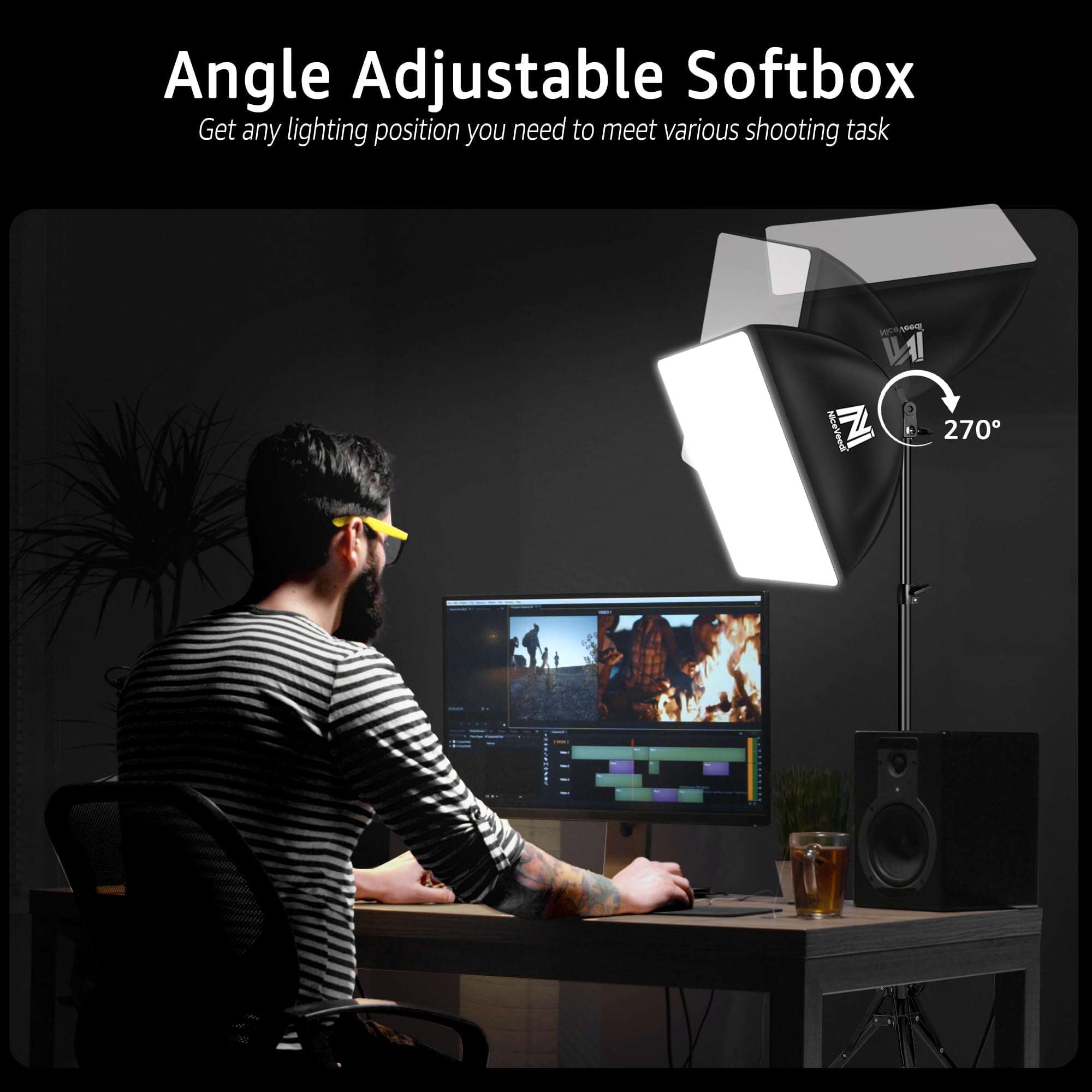 Softbox Fotostudio Set, 40x40cm Softbox LED Litch Set, Mit 50W/5400K Birne,160cm Stativ und Tragetasche, Kontinuierliche Beleuchtung für Photographieren/YouTube/Livestreaming/Kamera-Porträts (2-Pack)