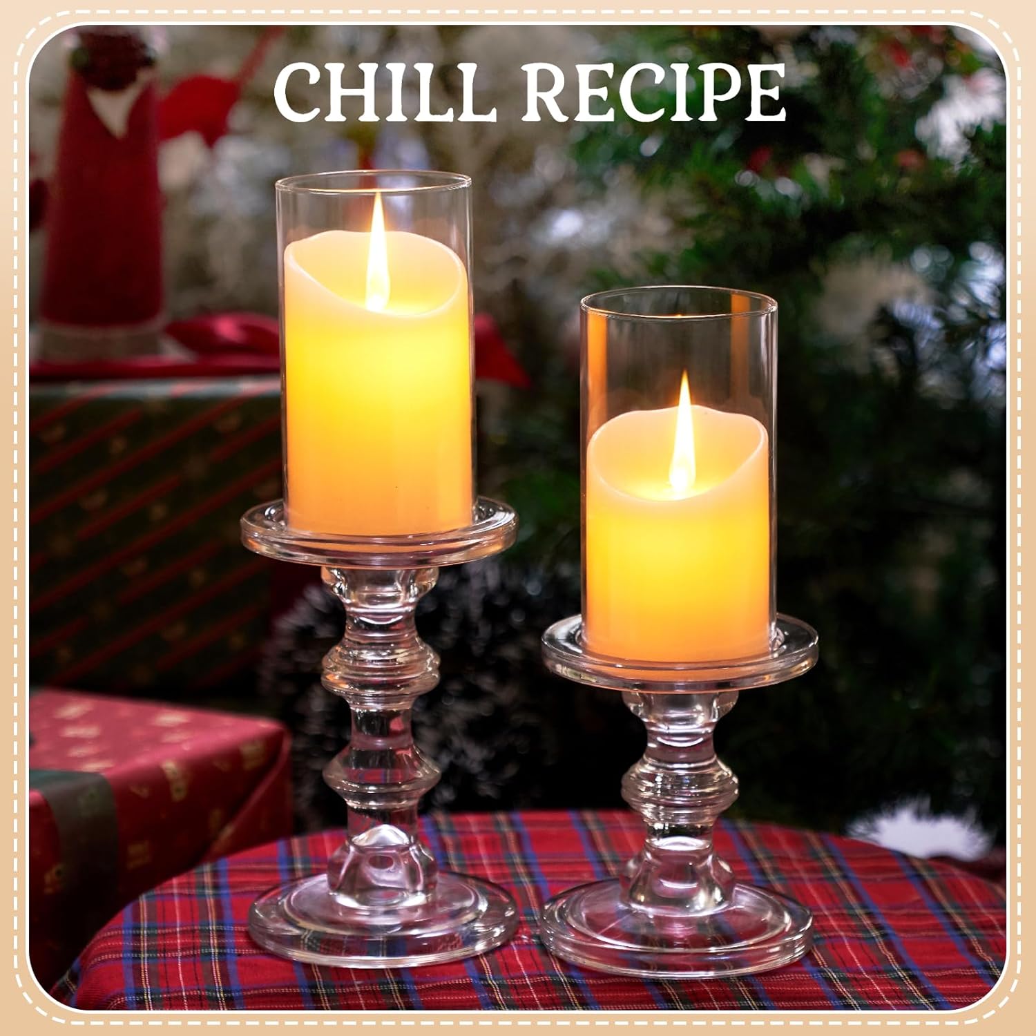 CHILL RECIPE Hurricane Candle Holder Glass Pillar Candle Holder Set of 3, Tall Big Wide Taper Candlestick Candle Holder with Chimney for Christmas Decoration Wedding Table Dinning Church Centerpiece