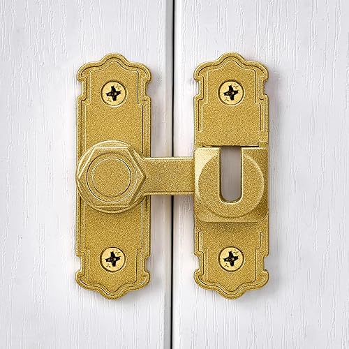 Miniatura 5 de Paquete de 2 cierres dorados para puerta de granero, aleación de aluminio de 90180 grados, pestillo de bloqueo de puerta de ángulo recto, herrajes