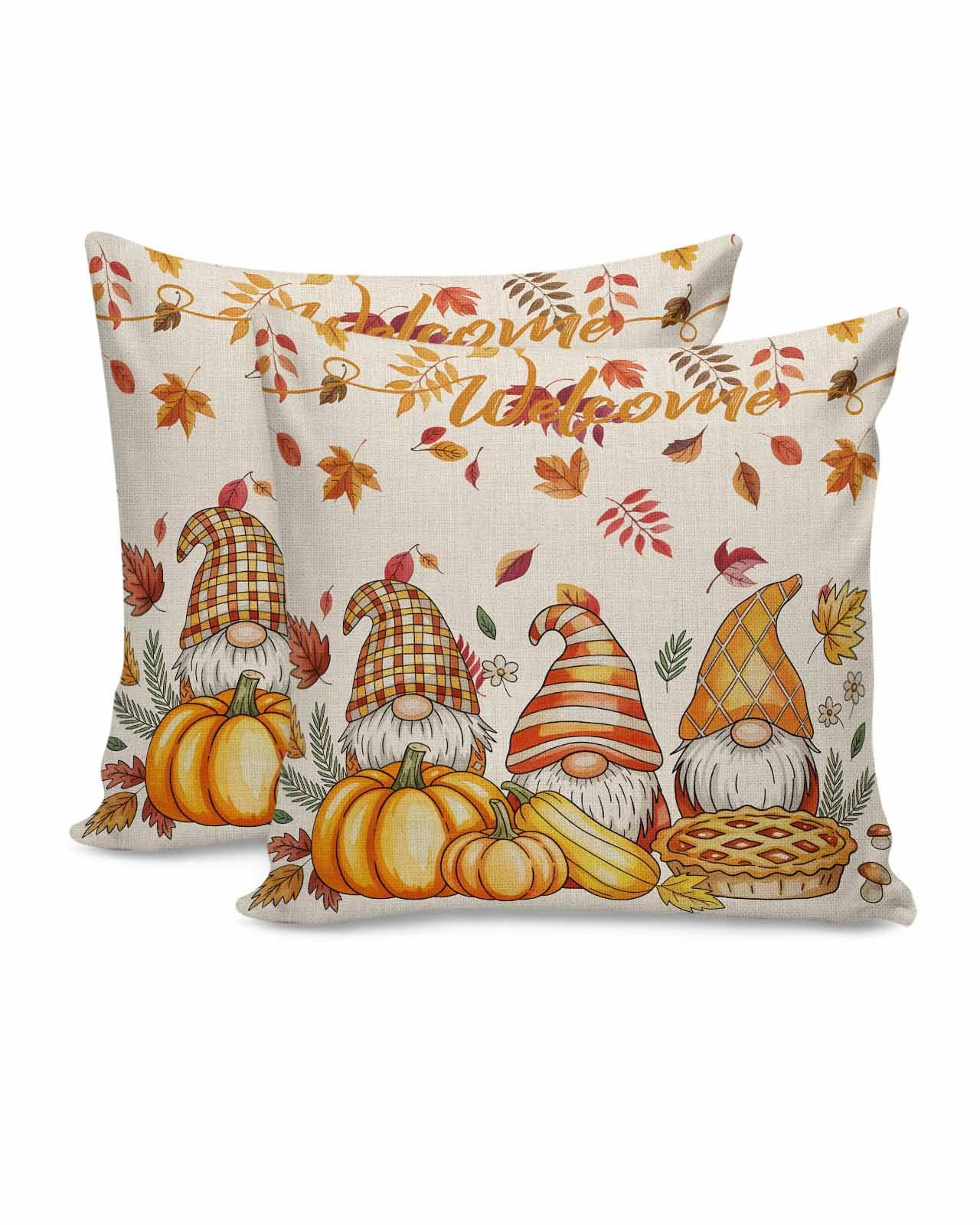 Funnywall88 Fall Decorative Throw Pillow Covers 18x18 Inch Set of 2 Gnome Pumpkin Thanksgiving Fall Decor Pillow Cases