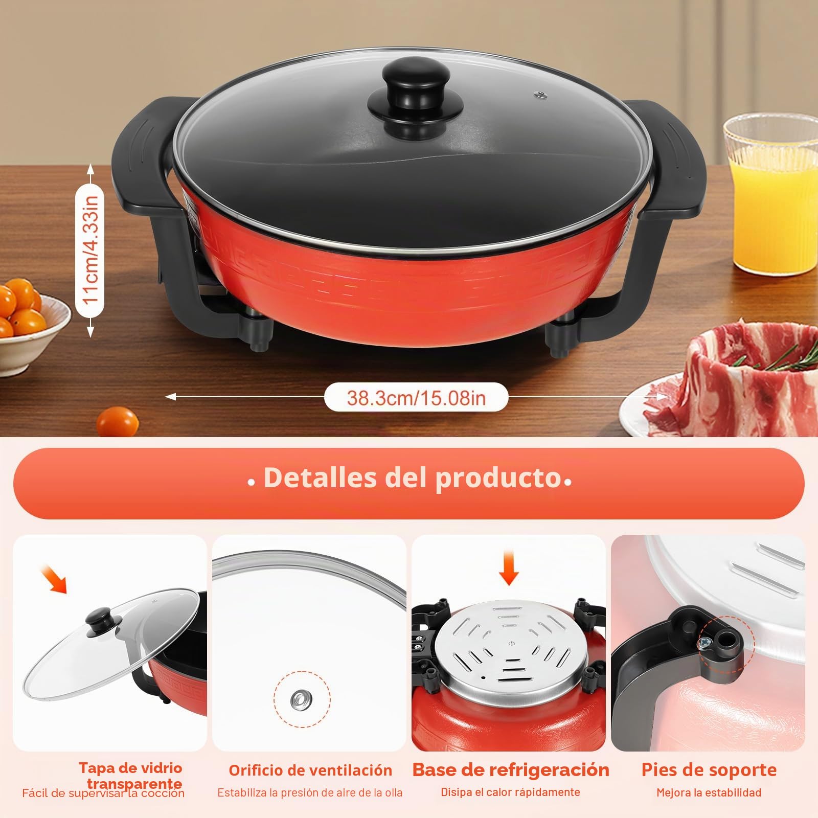 6L Hot Pot - Sartén eléctrica multifunción para fiestas, olla de doble rejilla Yin Yang Hotpot, olla antiadherente para el hogar, ajuste de temperatura 1300 W