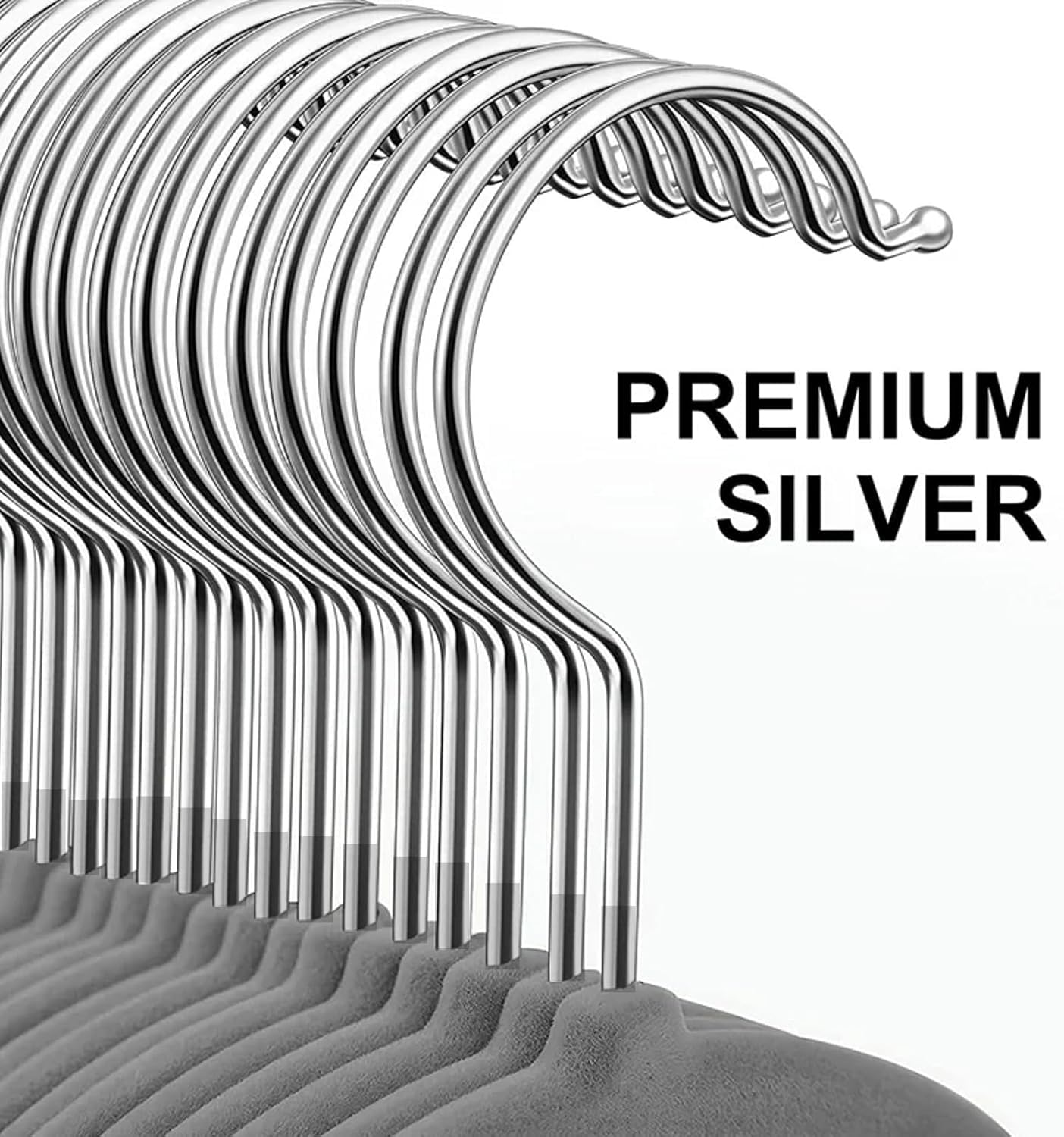 60 Pack Premium Rubber-Coated Metal Clothes Hangers Non-Slip Space-Saving, Grey, 42.5 x 20.5 x 0.4 cm - Image 8