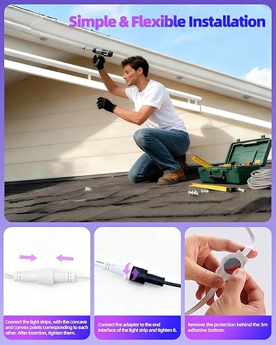 Miniatura 7 de oneup Luces de Navidad permanentes para exteriores de 100 pies, luz RGB+IC con control remoto de aplicacióncontrol, IP67 impermeable, 16M colores,