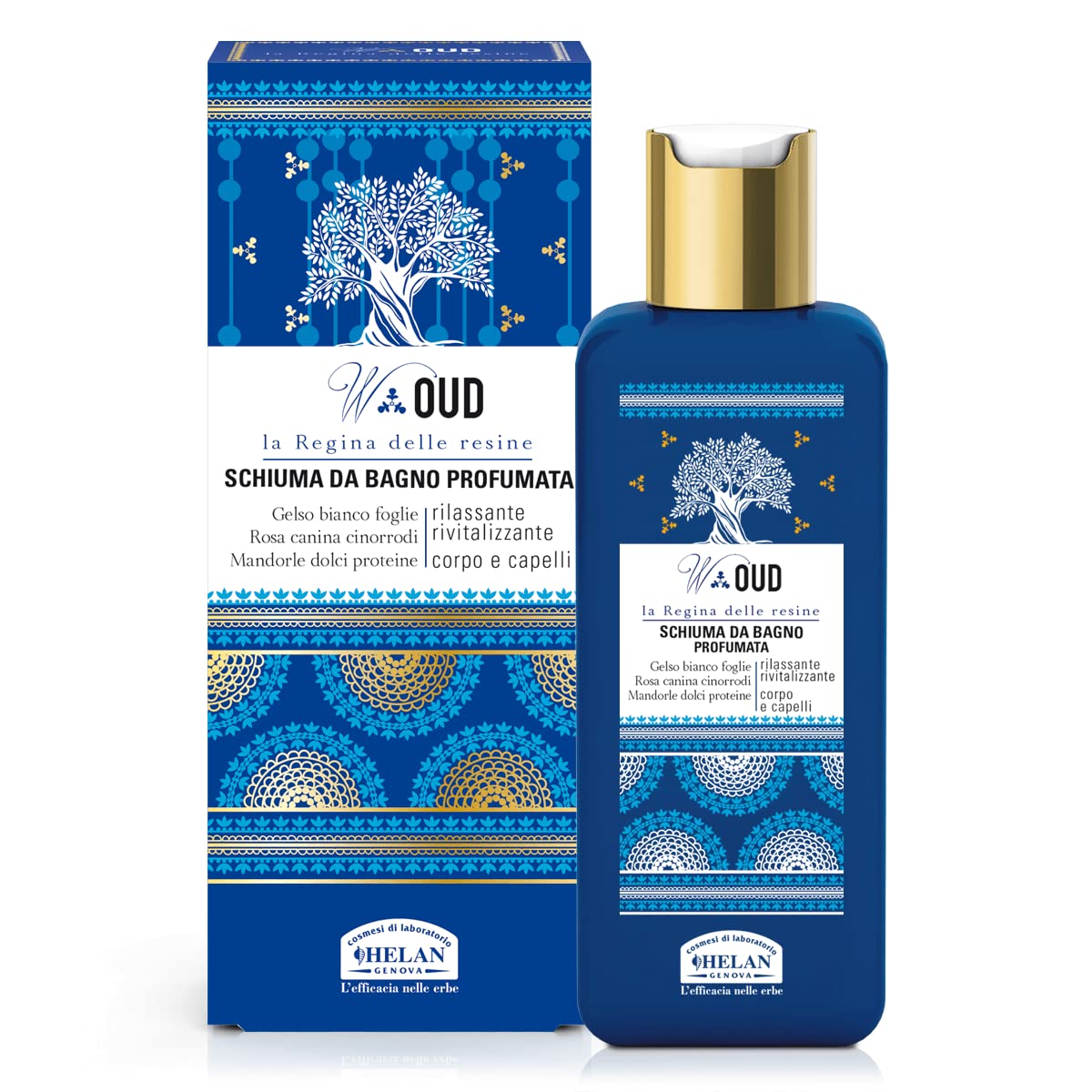 Helan W Oud - Gentle Shampoo & Body Wash with Sweet Almonds Proteins, Relaxing & Revitalising Action - Bubble Bath for Body & Hair, Perfumed Shower Gel & Gentle Bath Foam - Made in Italy, 200 ml