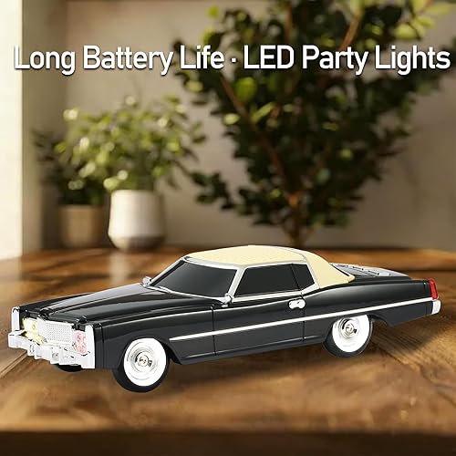 Miniatura 5 de Altavoz Bluetooth American Retro para automóvil, modelo de automóvil retro con rueda móvil, estéreo HD, emparejamiento TWS, luz ambiental LED, carga