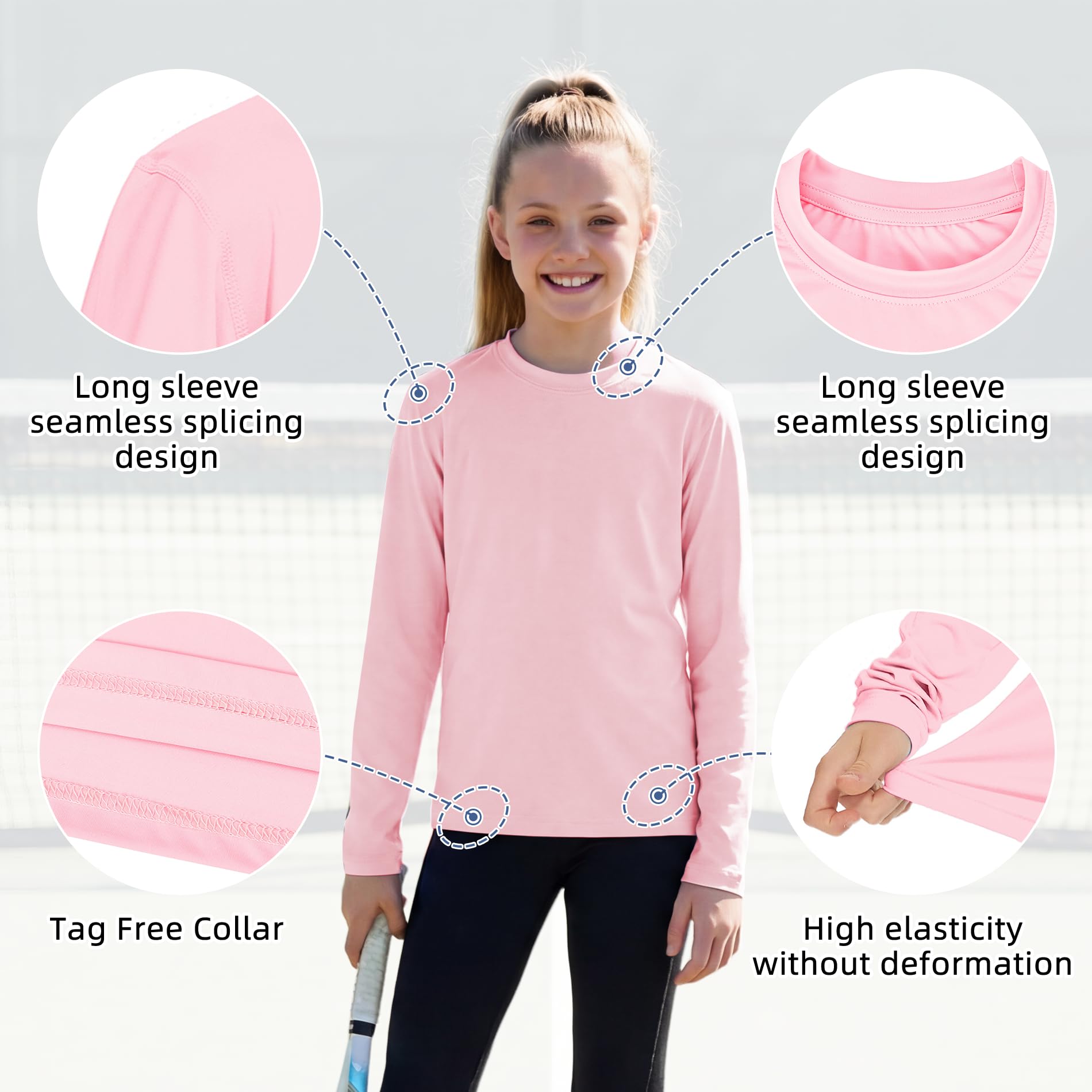 American Trends Rash Guard: UPF+ 50, maglietta a maniche lunghe con protezione UV per ragazze, leggera e ad asciugatura rapida, 5-16T