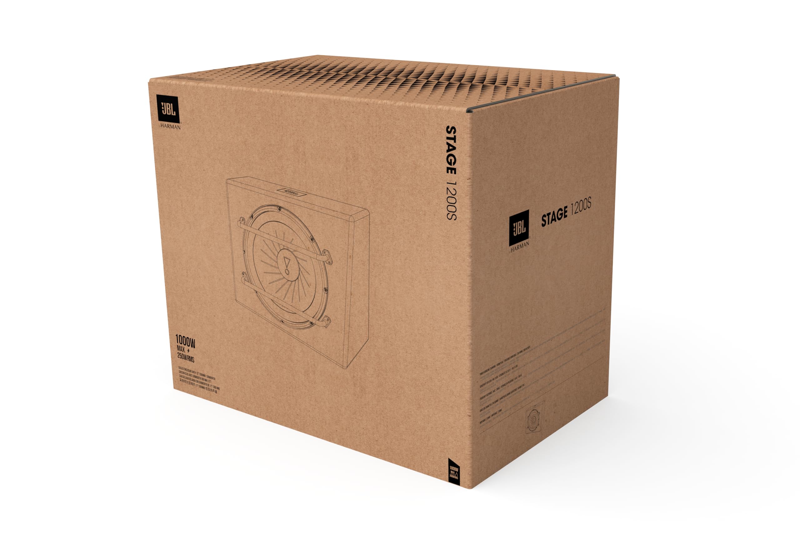 JBL Stage 1200S subwoofer passivo 12 pollici (30 cm), 250 W RMS / 1000 W picco, cono in polipropilene, 4 ohm, design ventilato, struttura in acciaio, bassi profondi, potente e compatto