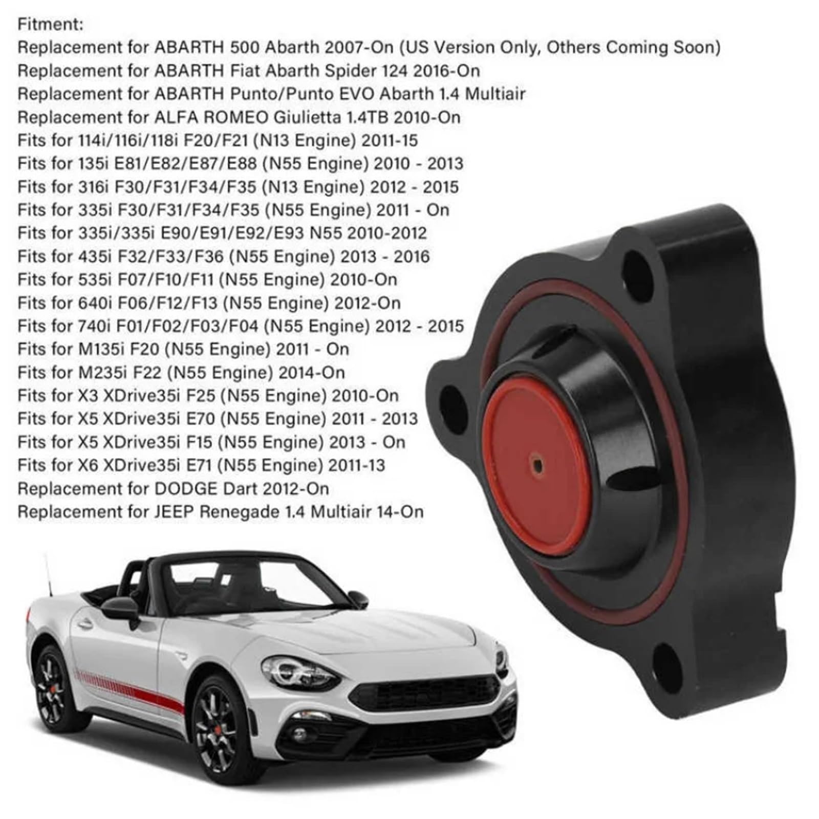 Kit de válvula desviadora, adaptador de válvula de turbocompresor, espaciador, apto para BMW 114i, 116i, 118i, F20 y F21, apto para DODGE Dart válvula desviadora‌ componente automotriz‌
