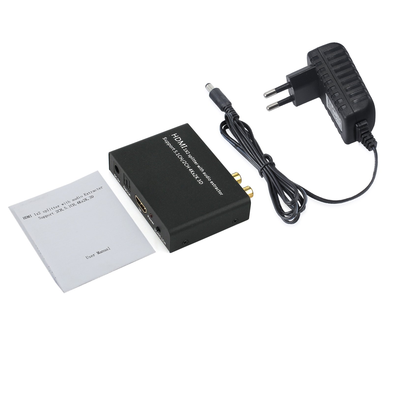 LiNKFOR HDMI Audio Estrattore 2 Uscite 4K 3D con Alimentatore HDMI a SPDIF Toslink Ottico + 2 Uscite Video HDMI Splitter HD Digitale a Stereo Analogico R/L 2CH/5.1CH per Blu-ray DVD SKY Box PS3 PS4