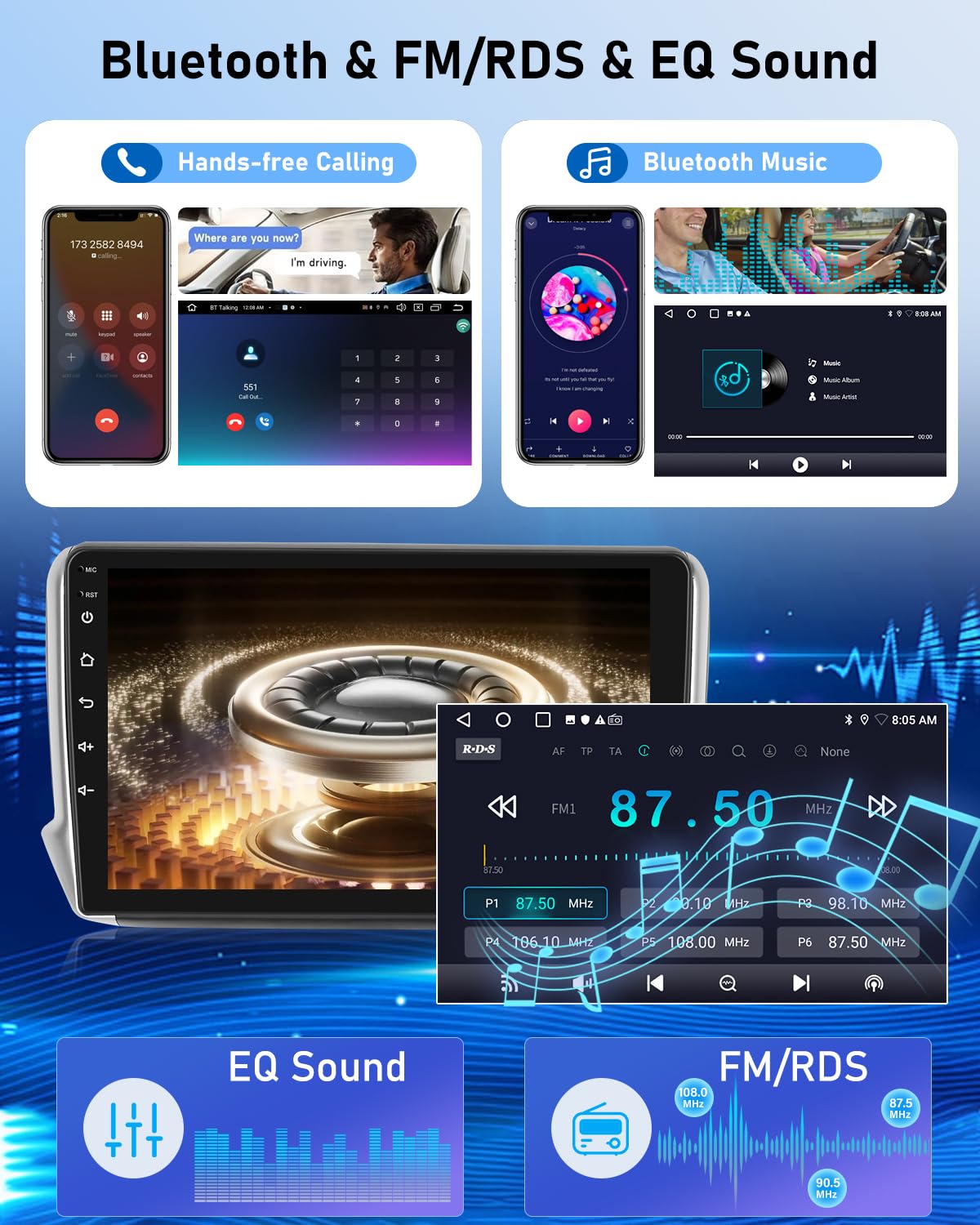 NHOPEEW 2G+64G Android Radio del Coche para Peugeot 2008/208 2012-2018- Wireless Carplay & Android Auto - 10 Pulgadas Radio con WiFi EQ GPS Mirror Link FM RDS + Cámara de visión Trasera