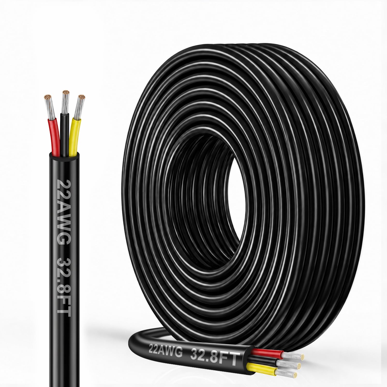 DEKIEVALE 22AWG 3 Core Electrical Wire, 3x0.3mm² Tinned Copper Cable, 10M Flexible Low Voltage Extension Wire for 5V/12V/24V, LED Lighting, Automotive Wiring and Speaker Applications