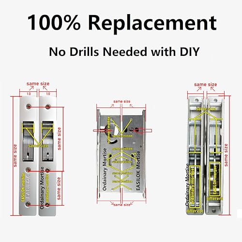 Miniatura 6 de Cerradura de entrada de aluminio 100% sin llave, cerradura de entrada de aluminio sin taladro, cerrojo giratorio para puertas de vidrio (negro,