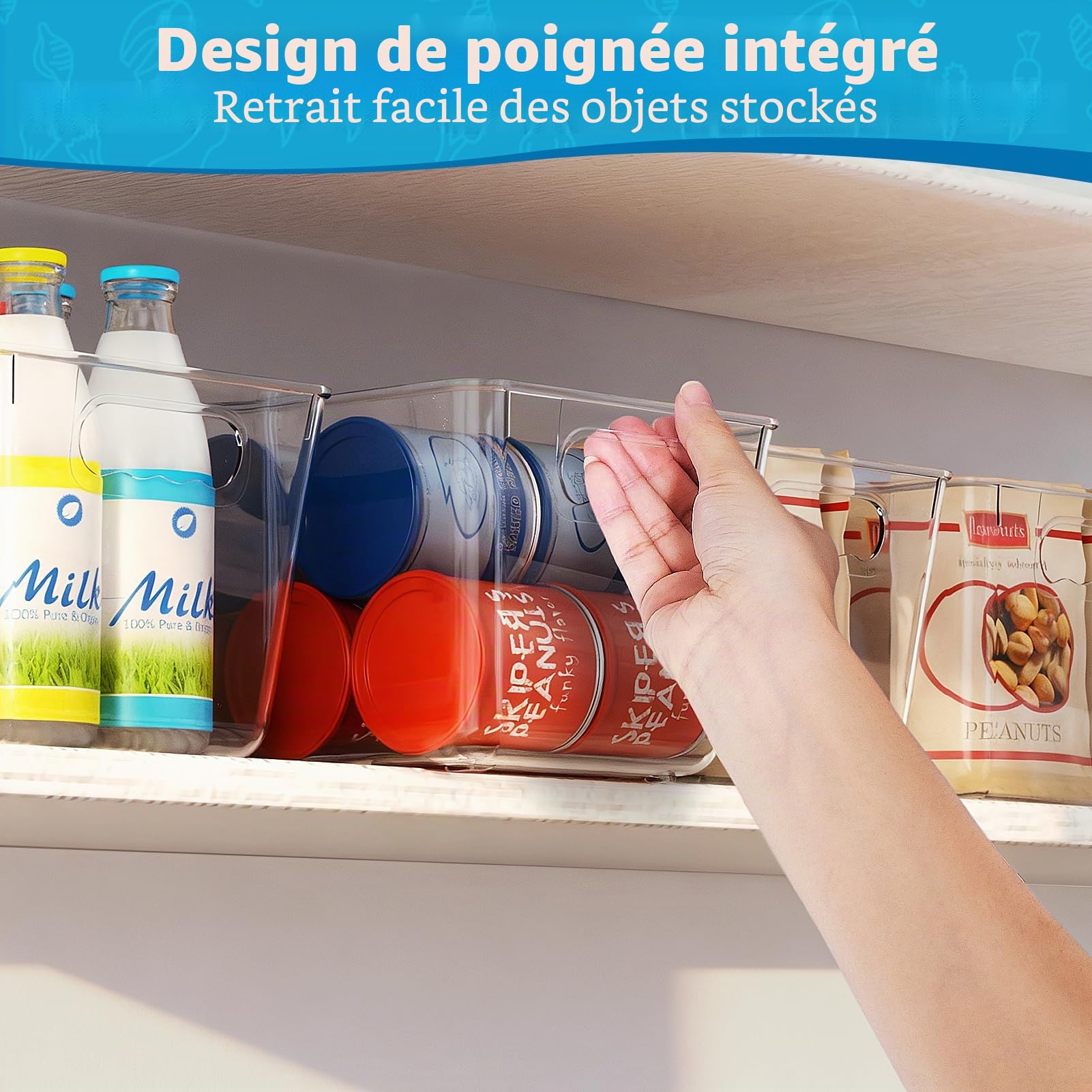 Organisateur Frigo, Rangement Frigo Transparent, Organisateurs Ménagers Indispensables Adaptés aux Cuisines, Placards et Réfrigérateurs (Lot de 4, L(30x20x15CM))