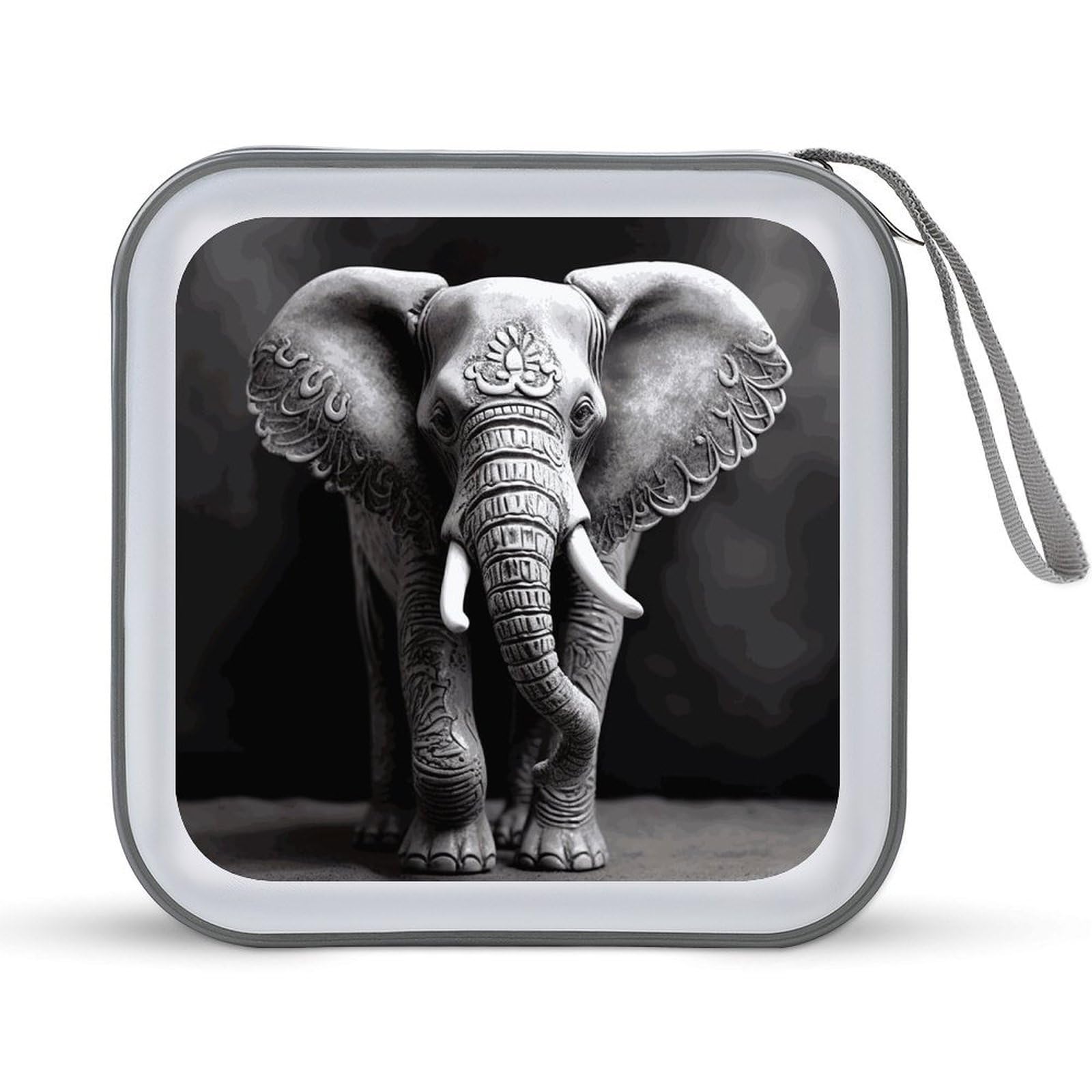 JTREHY Gray Elephant CD Case 40 Capacity Case Zipper CD Collection Bag with Handles Cover DVD Storage Hard Plastic DVD Disc Cases Storage Binder for Car Home Office Travel