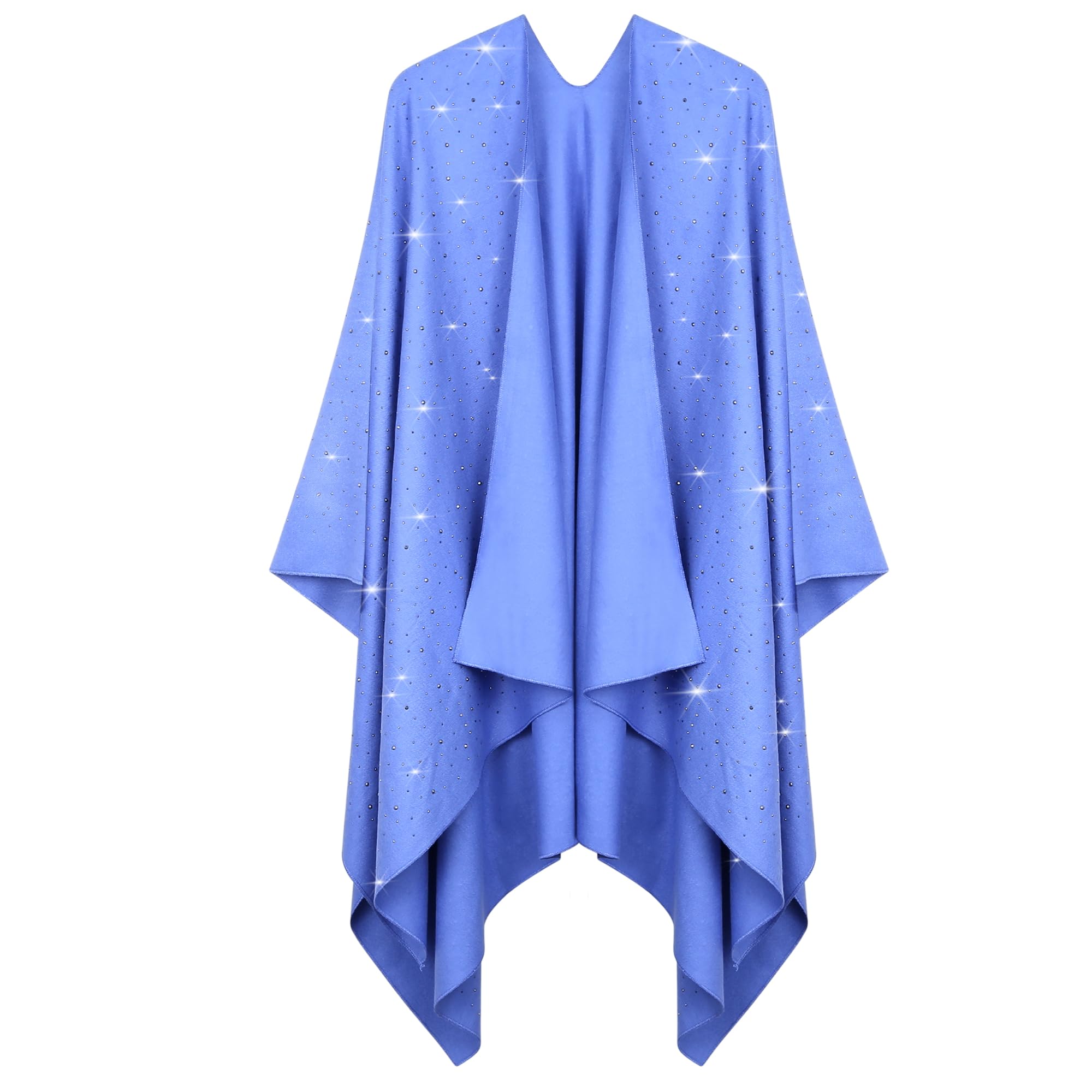 Womens Rhinestones Open Front Poncho Shawl Wrap Cape Ruana Travel Blanket Cardigan