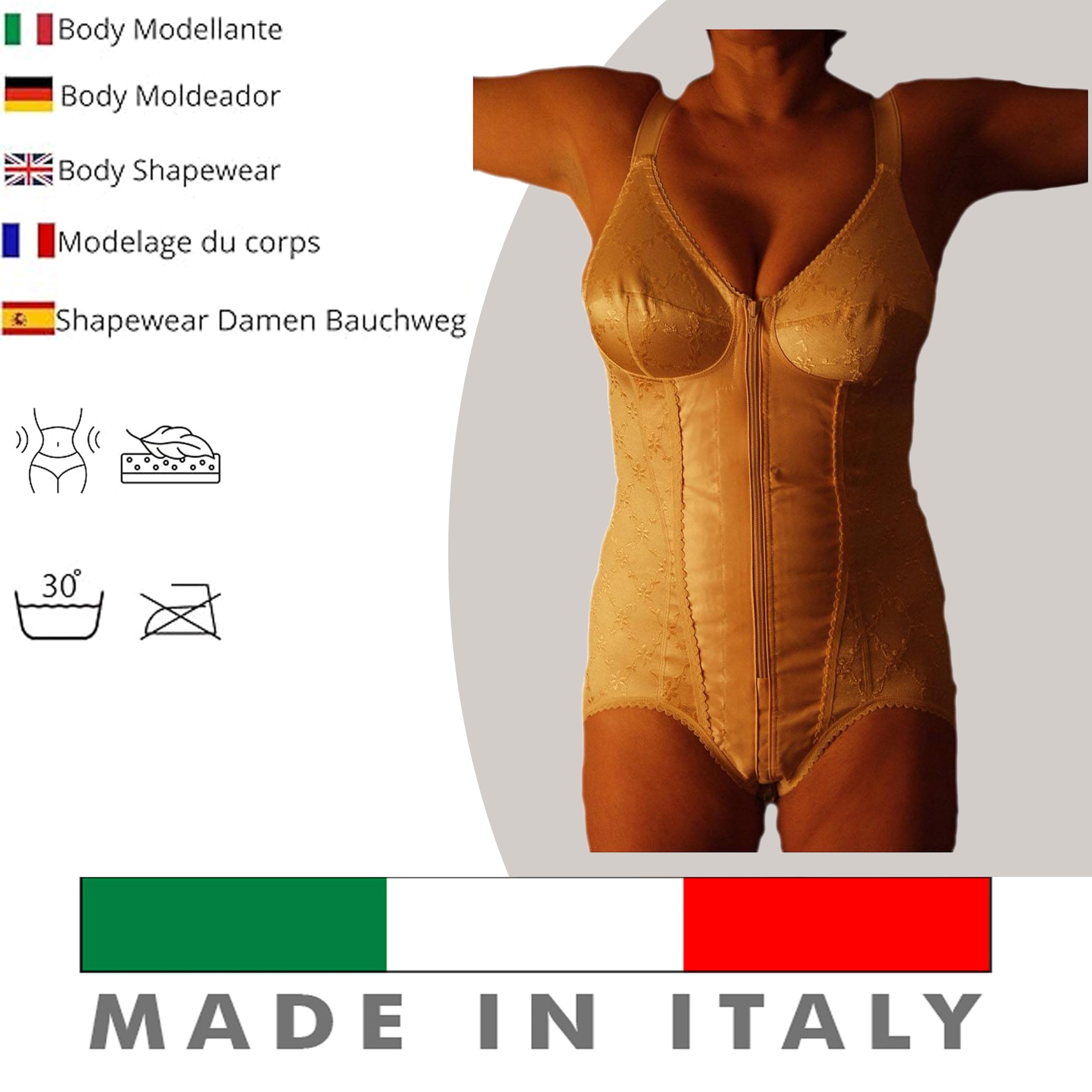 Body Contenitivo Snellente con Corsetto Stringente Guaina Contenitiva Coppa D Made in Italy