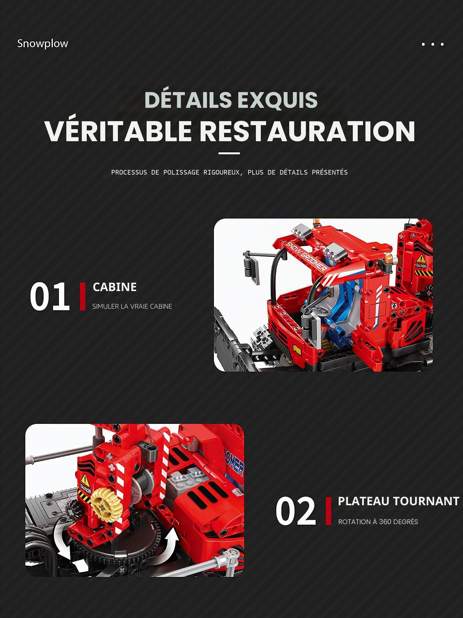 Reobrix 22019 Technique Chasse-Neige Briques de Serrage MOC Véhicule de déneigement Kit de modélisation avec 4 Moteurs, 1100 pièces Jeu de Construction Jouets Multifonctionnels
