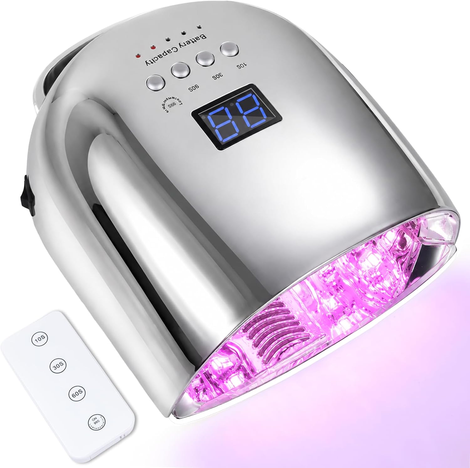 YangOra YO22 Rechargeable UV LED Nail Lamp, 18000mAh, 4 Timers & Remote, Electroplated Interior, Fast Dry (Silver)