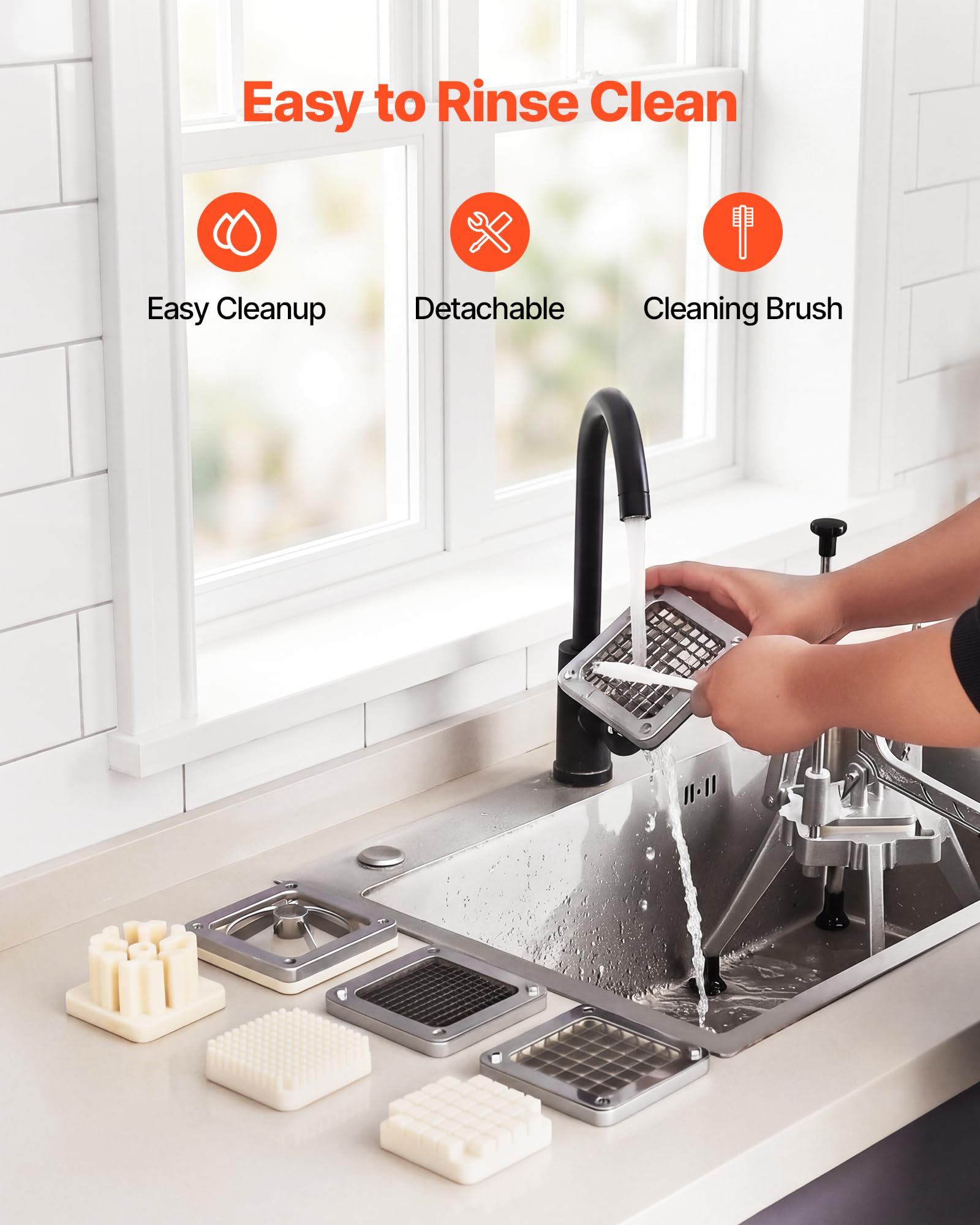 VEVOR Coupe Frites Manuel Professionnel, 4 Couteaux de Rechange 13 mm / 9 mm / 6 mm, Vide-pomme 6 Quartiers en Inox