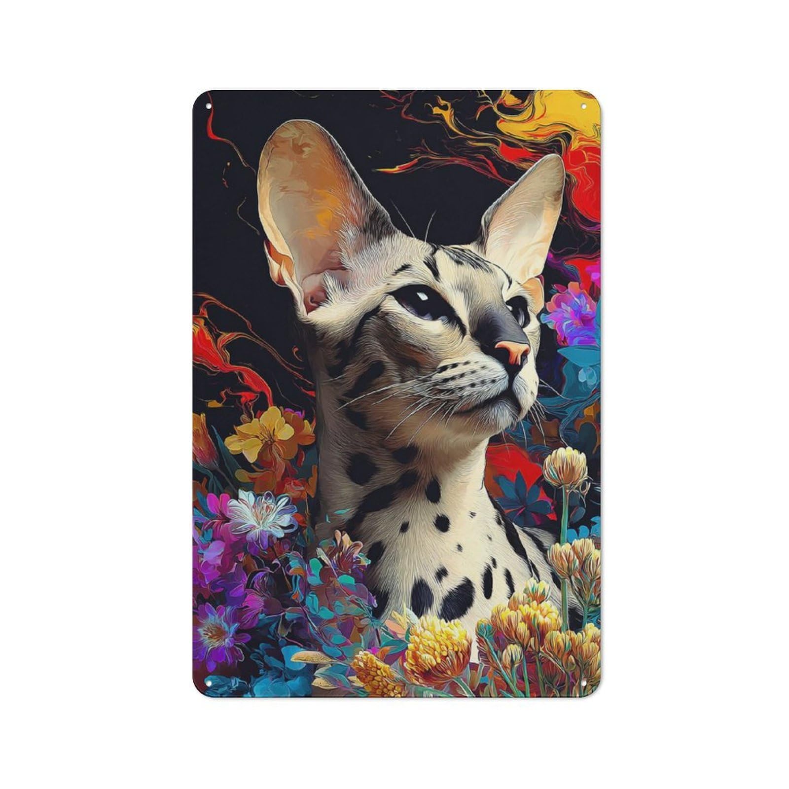 Junmoney Floral Feline Fantasy Old Style Metal Wall Decor 30X20cm, Decorative Tin Plaque For Cafe, Pub, Workshop Or Home Bar