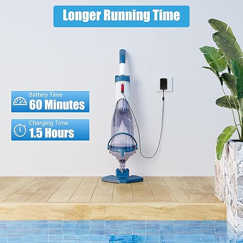 Miniatura 4 de Aspiradora de piscina para piscina sobre el suelo con un poste telescópico, tiempo de funcionamiento de hasta 1 hora, limpiador de piscina