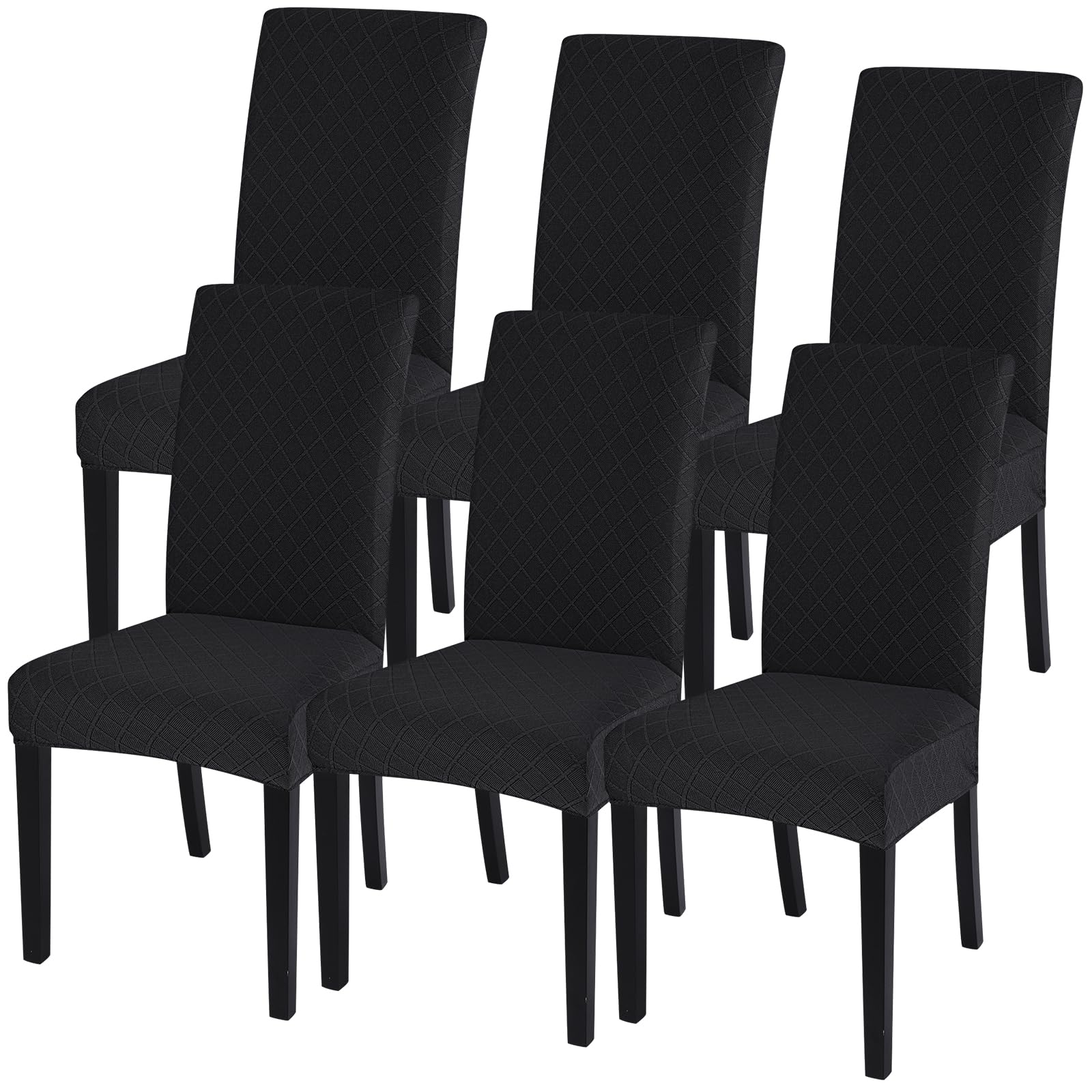 SearchI Dining Room Chair Covers Set of 6 Stretch Jacquard Parsons Chair Slipcovers Super Fit Spandex Removable Washable Kitchen Chair Protector Cover for Dining Room,Hotel(Rhombus Black)
