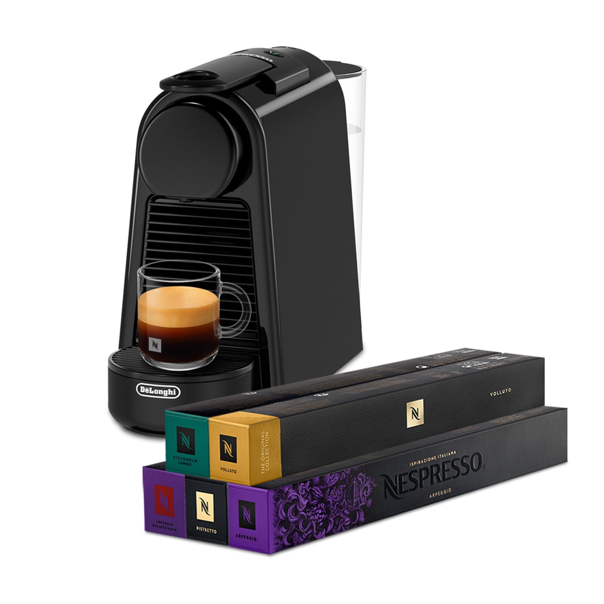 NESPRESSO DE’LONGHI Essenza Mini Schwarz Original Kapselmaschine | ultrakompaktes Design | 25 Sek. Aufheizzeit | 2 Tassengrößen | 19 Bar Druck | Kaffeemaschine EN85.B