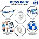 Zyozique 60 Piece First Baby Boss theme Decoration Paper Banner Cardstock Cake Toppers Balloons Birthday Decoration Kit gallery image