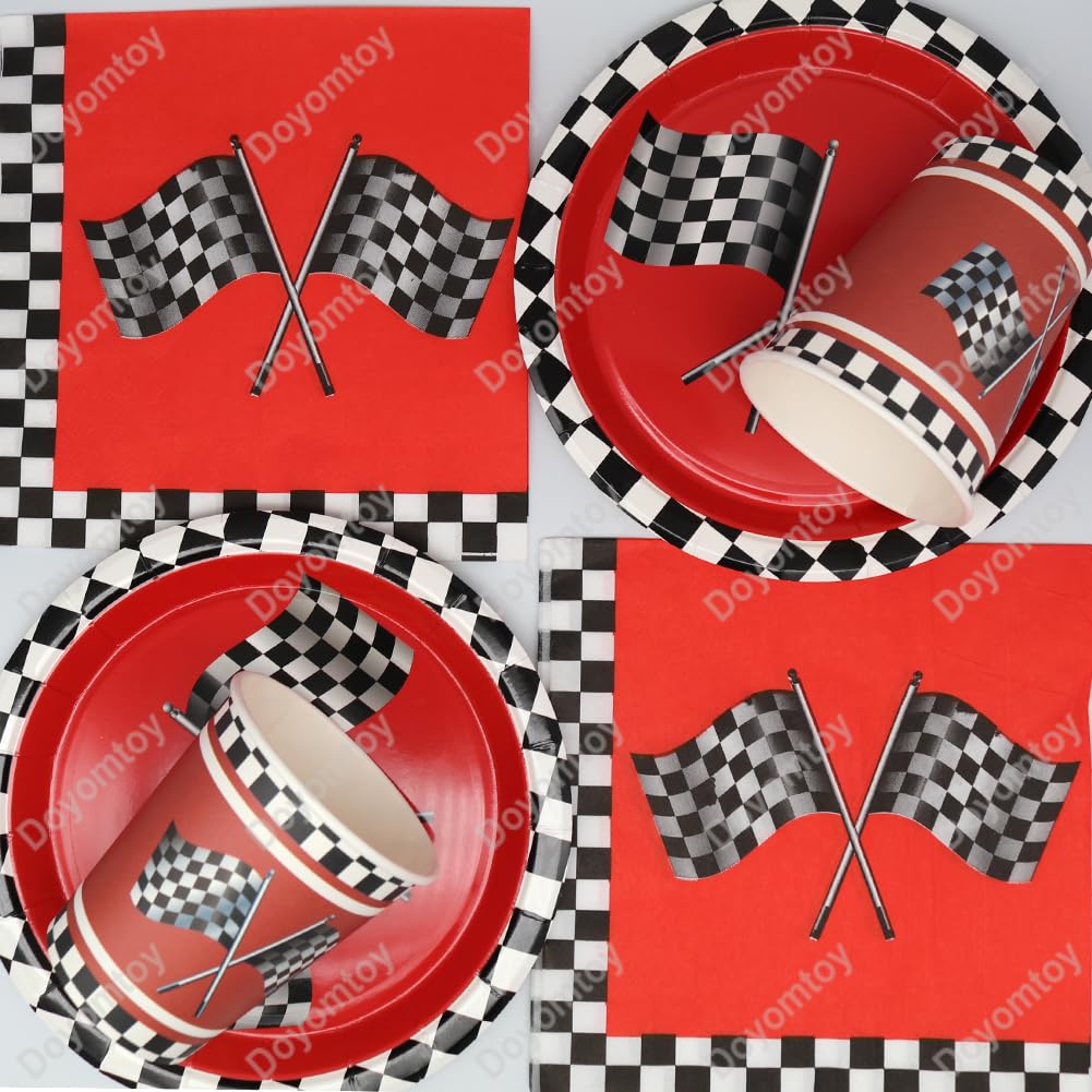 Stoviglie per Feste Corsa,Doyomtoy 72 Pezzi Racing Car Compleanno Decorazioni Auto Piatti di Compleanno, Tazze, Tovaglioli Bambini per Forniture per Feste a Tema per Auto 24 Ospiti