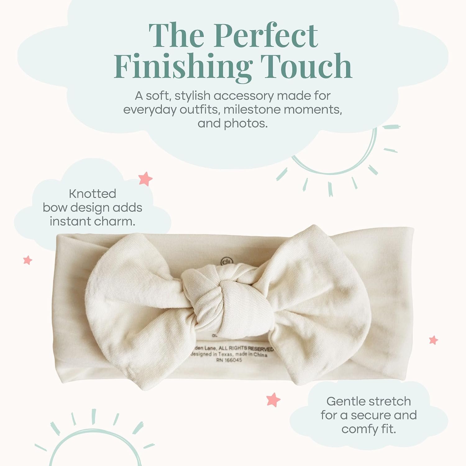 Caden Lane Baby Headwrap with Knotted Bow, Soft & Stretchy Bamboo Viscose, Comfortable Infant Hairband for Newborn & Toddler Girls, Ideal Gift for Baby Shower & Milestone Celebration, Oat Beige