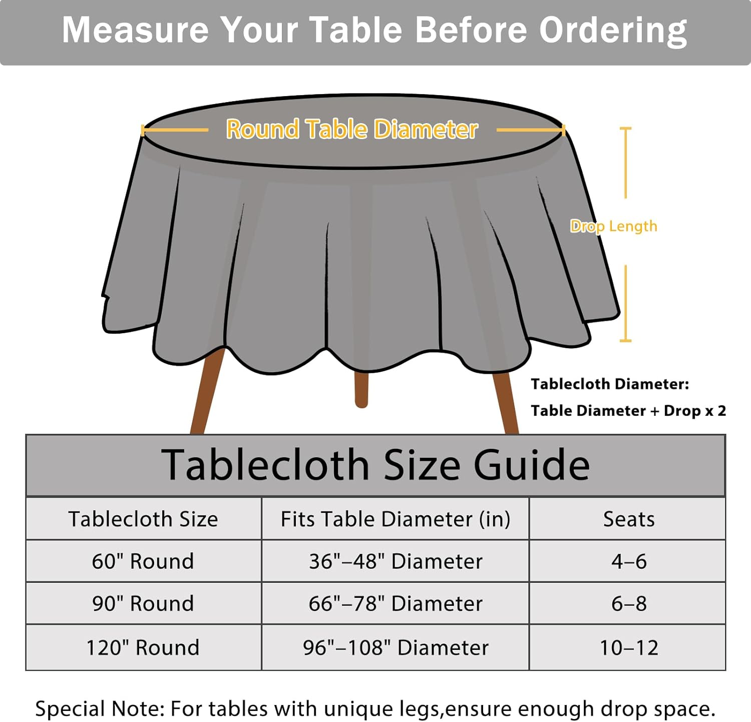 QueenDream Black Rosette Wedding Tablecloth Round - Long Floral Table Cover 120 Inch Party Stain Tablecloth for Birthday Event Banquet