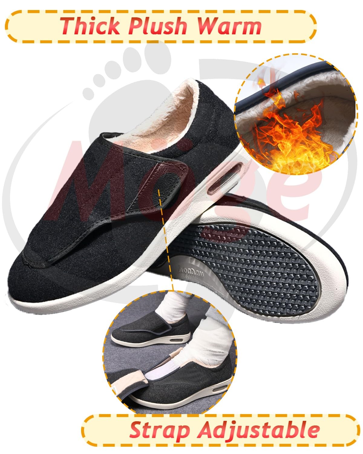 Scarpe con Strappo Uomo Donna Invernali Caldo Peluche Scarpe per diabetici da Extra Largo Regolabile Scarpe da Passeggio per gonfiore dei Piedi Ampie Larghezza Scarpe sanitarie