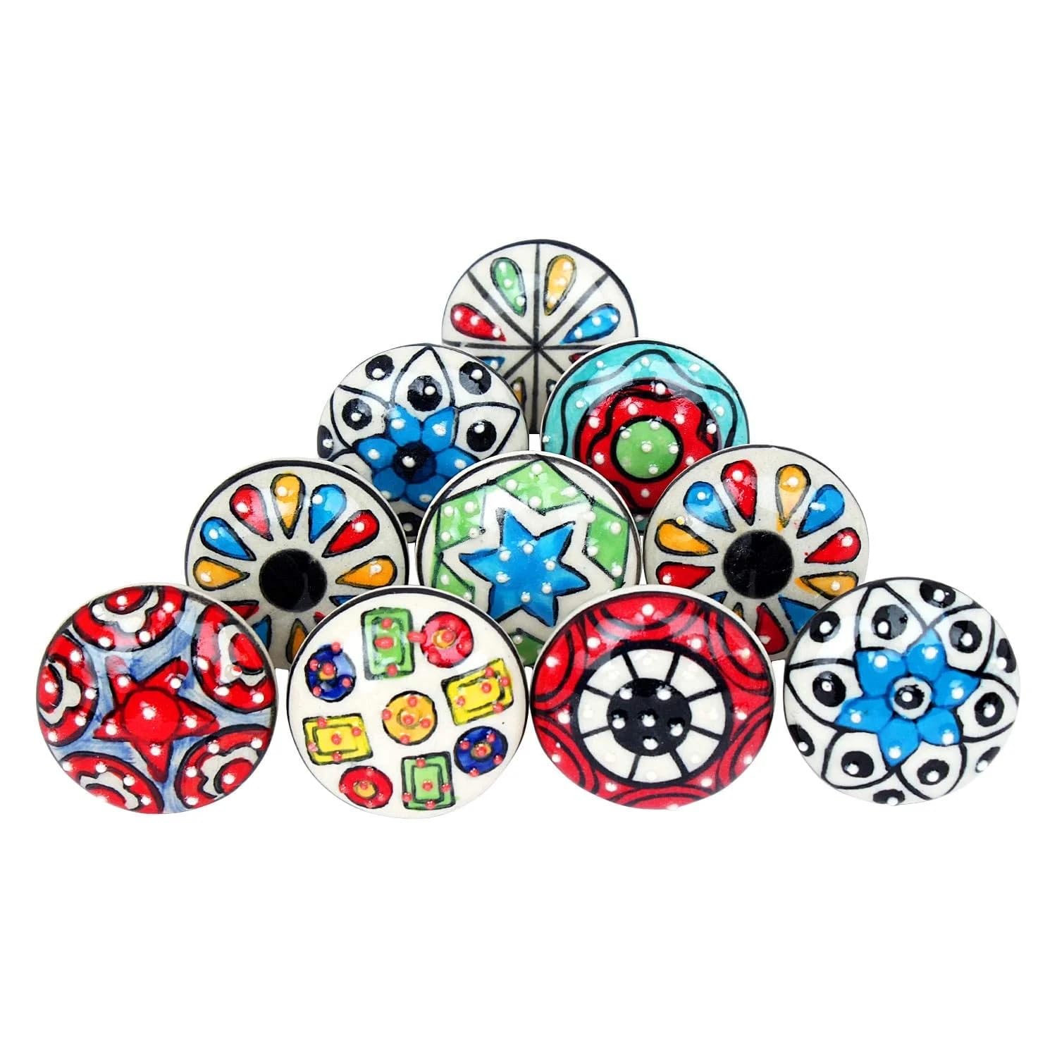 Ajuny Pack Of 10 Multicolor Ceramic Cabinet Knobs Round Shape Drawer Knob Kitchen Cupboard Pull Handle With Screws - Drawer Pulls Chrome Hardware 8903605811113