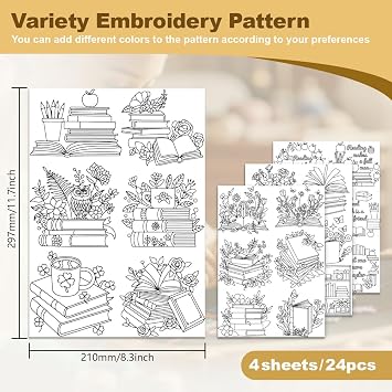 24Pcs Books Flower Water Soluble Hand Sewing Stabilizers