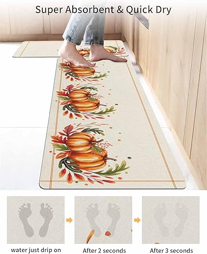 Miniatura 4 de Tapete de baño con acuarela de calabaza, antideslizante, de secado rápido y absorbente, de tierra de diatomeas, para fregadero de cocina, lavable,