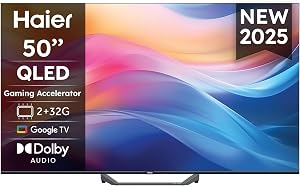 Haier Smart TV 50″ QLED 4K Ultra HD, Google TV, Dolby Audio, Gaming 120Hz DLG, HDMI 2.1, Chromecast Integrato, Bluetooth 5.1, Design Senza Bordi, Telecomando Vocale