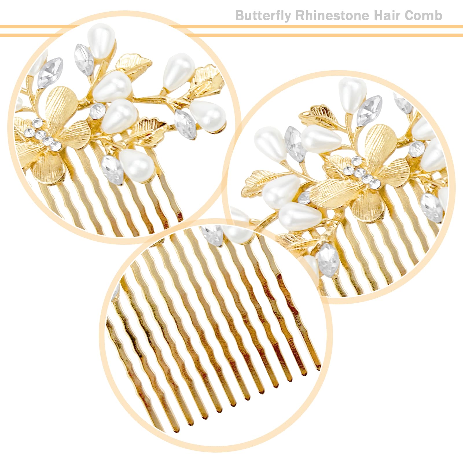 2PCS Bride Wedding Bridal Hairpin Comb,Pearl Butterfly Leaves Hair Pins Accessories,Vintage Golden Leaf Hairpin,Bridal Hair Clips for Women and Girls (Gold+Silver) - Image 3