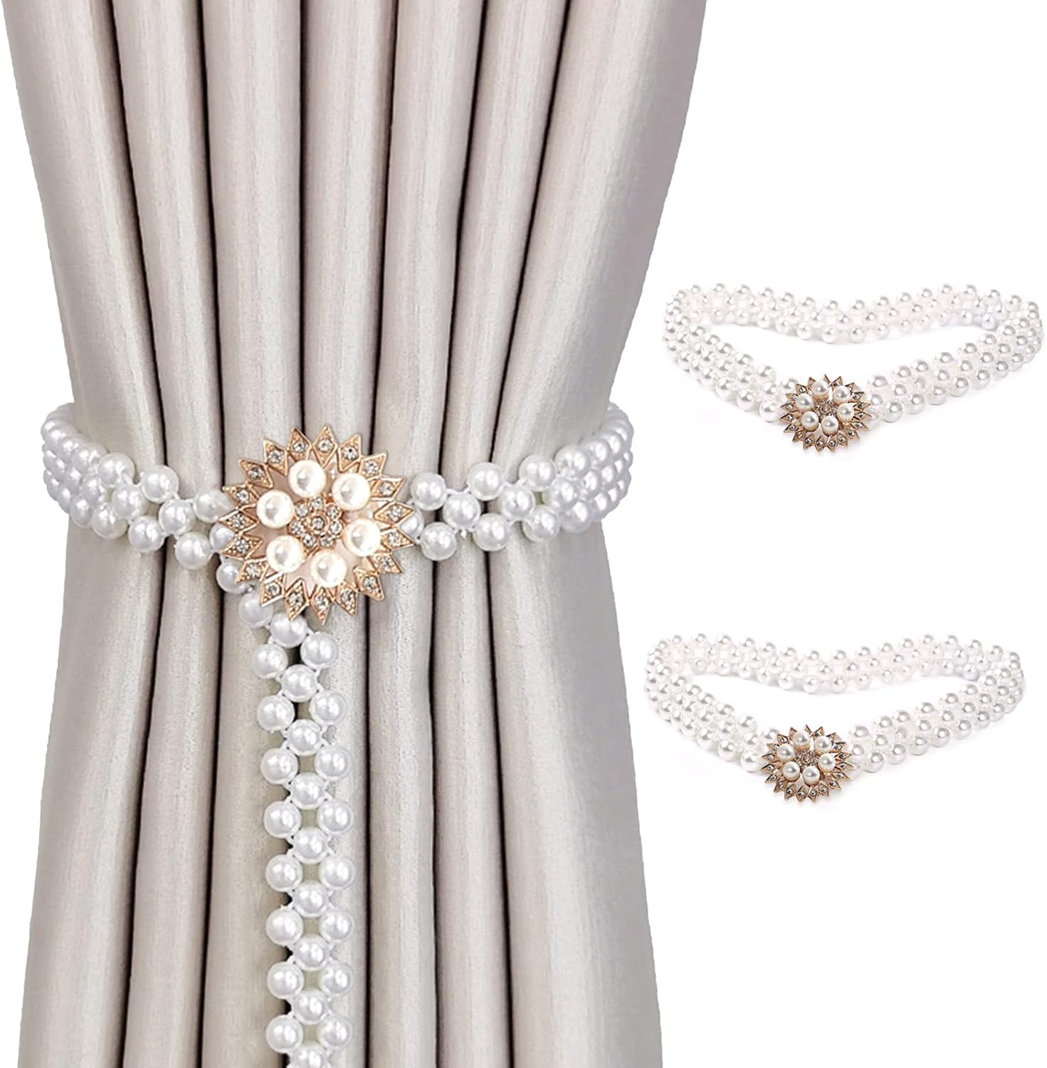 Facerain 2pcs Curtain Tiebacks, Gold White Curtain Tiebacks Decorative Drape