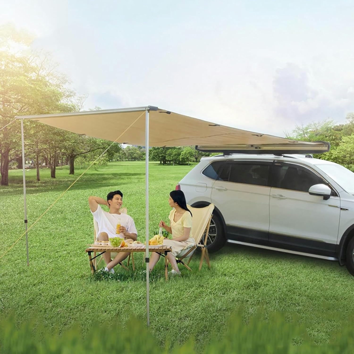 AMNOOL Car Side Awning Pull Out Roof Rack Awning with Annex Side Wall Room Shelter, Awning for SUV RV, car Camping Essentials, Rooftop Tent (Size : A 200x250cm/6.6x8.2ft)