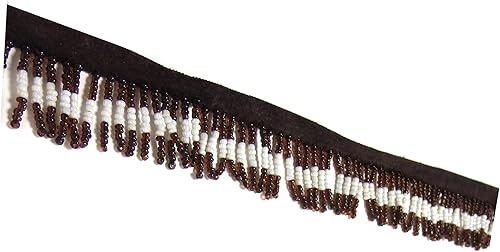 Miniatura 9 de SEW TRENDS #VFR-29 - Cinta de sarga de algodÃ³n con flecos de cuentas a mano, 2.5 yardas, color marrÃ³n y amarillo, 1.5 pulgadas, costura