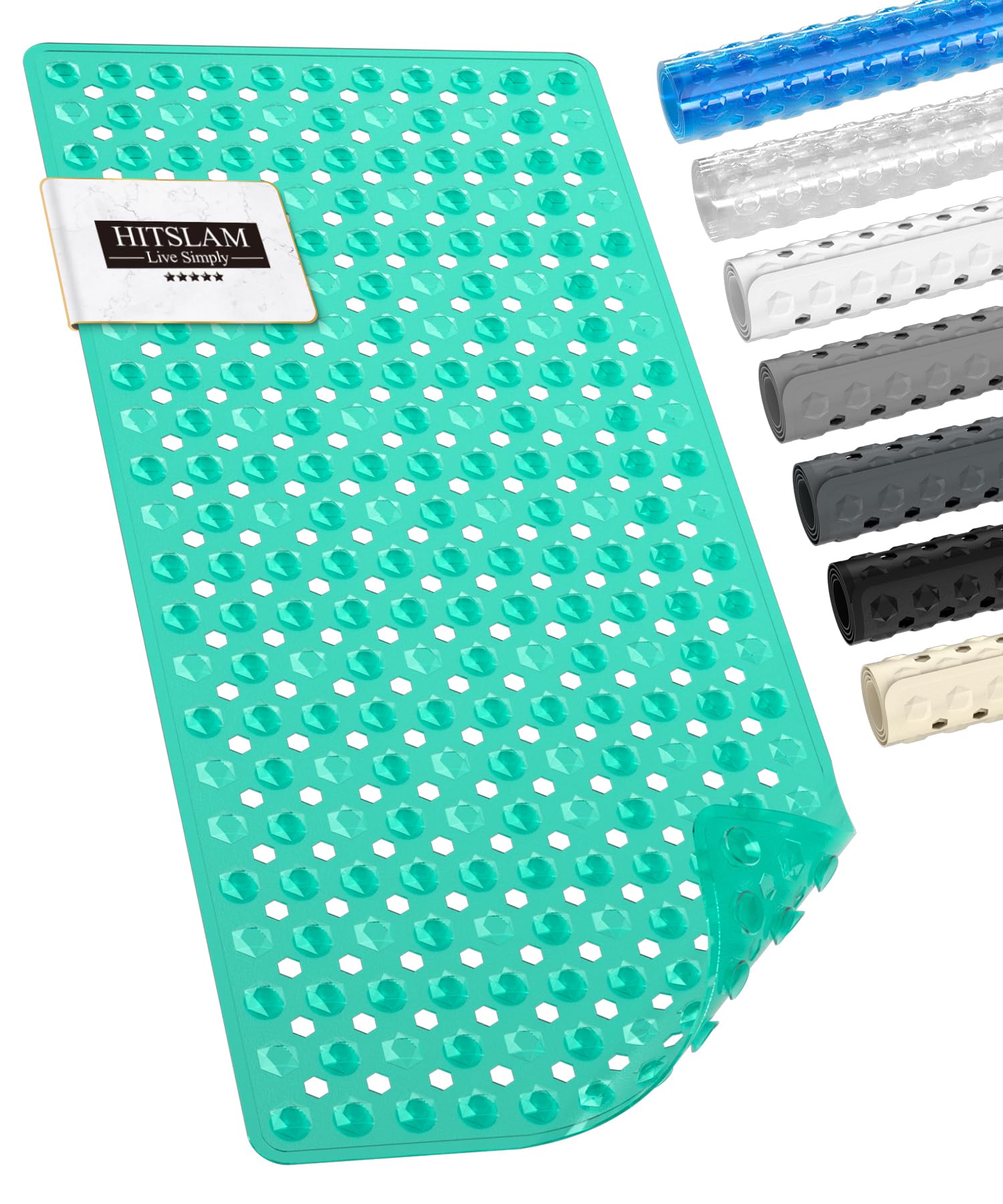 HITSLAM Badewannenmatte rutschfest, 89 x 40cm Lange Antirutschmatte Badewanne, Duschmatte rutschfest BPA Frei, Schimmelresistent & Maschinenwaschbar, Schnelltrocknend und Leicht zu Reinigen, Grün