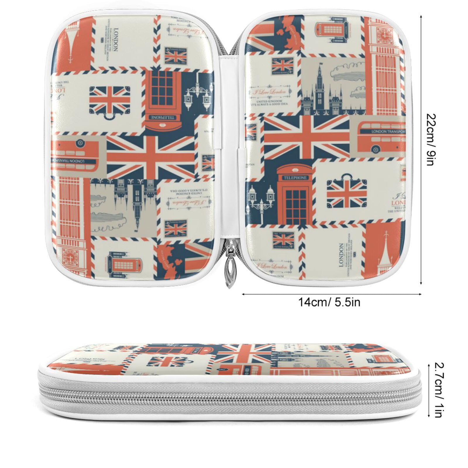 ZZKKO Retro Uk London Marble Pencil Bag Case Zipper Pencil Holder Organizer Stationary Pen Bag Cosmetic Makeup Bag Pouch Purse for School Office Supplies