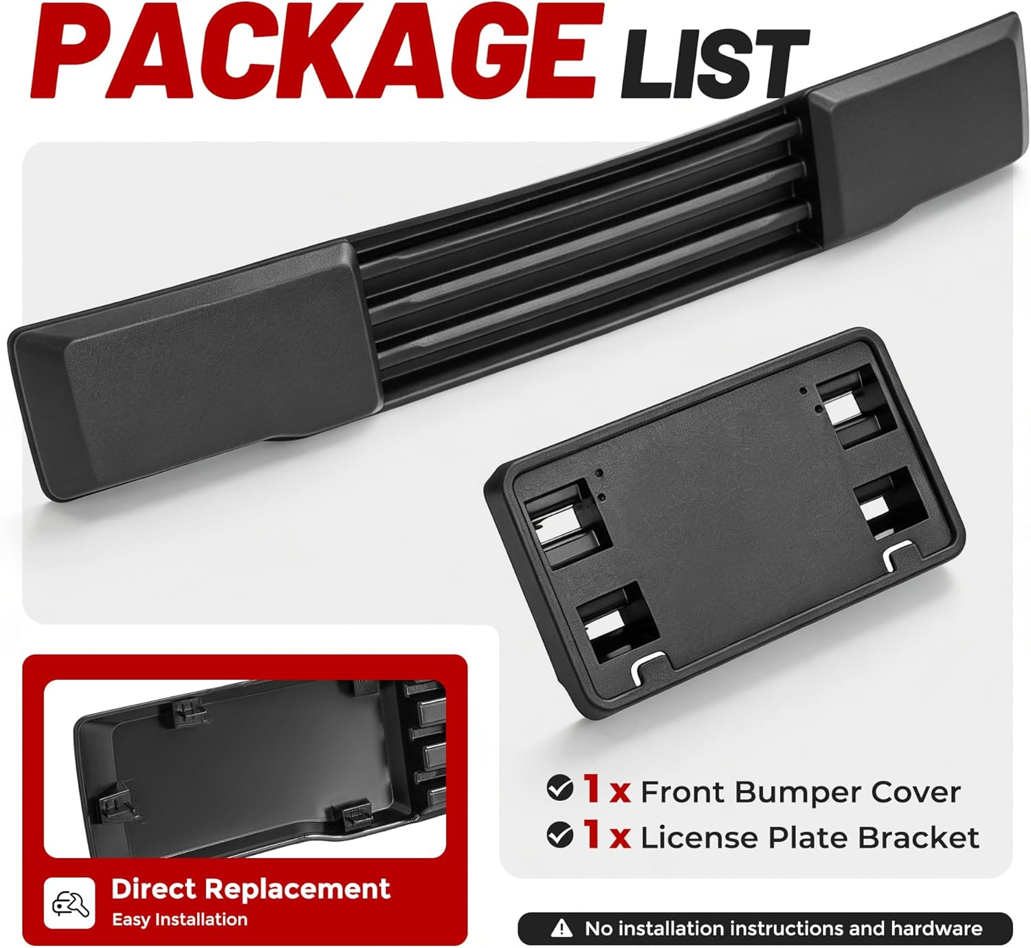 ALMULOO Front Bumper Cover & License Plate Bracket Compatible with 2015-2017 Ford F150 W/O Engine Block Heater Option&Grille Shudders Replace for FL3Z17E810AA FL3Z17A385A FO1044108 FO1068165 FO1044109